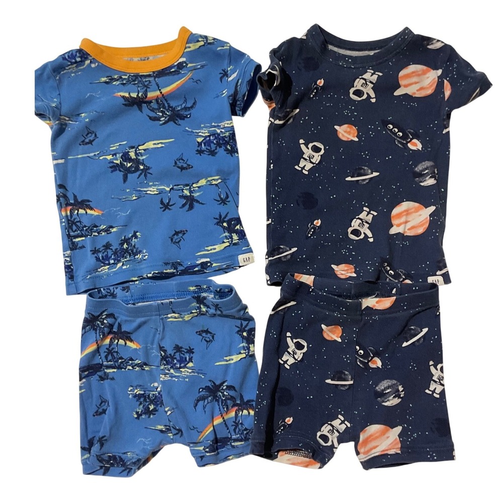 Baby Gap 2 Pack Organic Cotton Pajamas 18-24 Months Space Tropical Blue Navy